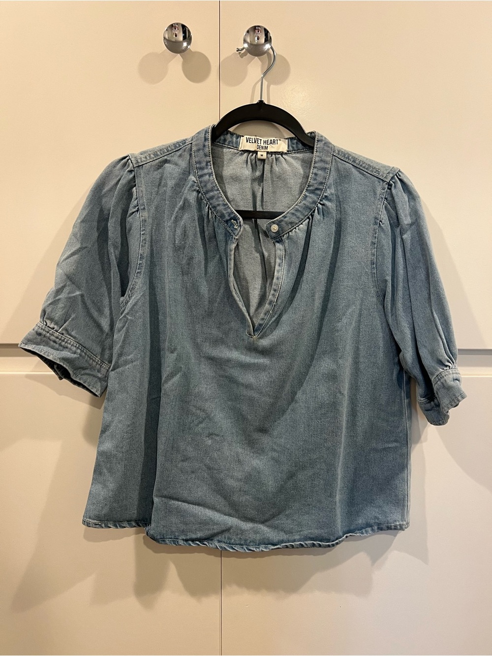 Velvet Heart Light Blue Denim Peasant Blouse
